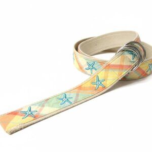 LL Bean Belt Vintage Nautical Embroidered Starfish Pastel Preppy Womens